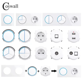 COSWALL LB Serisi Beyaz Temperli Cam Panel Açık / Kapalı Duvar ışık anahtarı Mavi Büyük Diyafram Aydınlatmalı DIY Modülü