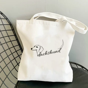 Dachshund Köpek alışveriş çantası saplı çanta Seyahat tasarımcı çantaları Tuval kadın Omuz Alışveriş için Özelleştirilebilir Baskılı