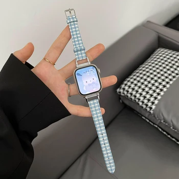 Deri Kayış apple saat bandı 8 SE 7 6 5 4 3 2 40mm 44mm 45mm Kafes Kadın Smartwatch Bileklik iWatch için 38mm 42mm 41mm