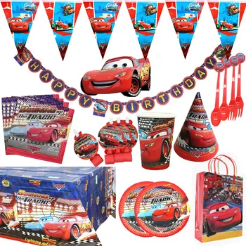 Disney Arabalar Doğum Günü Partisi Süslemeleri Çocuklar Favor Yıldırım McQueen kağıt bardaklar Tabaklar Bebek Duş Tek Kullanımlık Sofra Malzemeleri