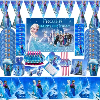 Disney Dondurulmuş Elsa & Anna Parti Süslemeleri Mavi Nokta Tarzı çocuk Doğum Günü Dsposable Sofra kağıt bardaklar Tabaklar Peçeteler