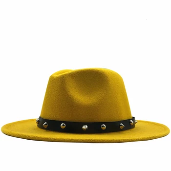 Dokulu şapka Erkekler fötr şapkalar Kemer ıle Kadın Vintage Fötr Kapaklar Yün Fötr Sıcak Caz Şapka Chapeau Femme feutre Panaman şapka
