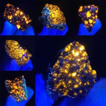 Doğal Alev Yangın Taş Ev Dekorasyon Süs Floresan Sodalite Mineral Kristal Uzun Dalga UV 365NM Koleksiyonu Örnekleri