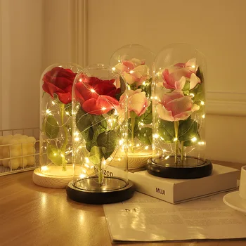 Ebedi Gül led ışık Folyo Çiçek Cam Kapak Anneler Günü Düğün iyilik Nedime Hediye Sevgililer Günü Hediyesi Kız Arkadaşı için