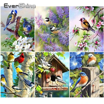 EverShine 5D Elmas Nakış Kuş Leylak Tam Kare Elmas Boyama Hayvan Taklidi Çapraz Dikiş Kiti Ev Dekorasyon