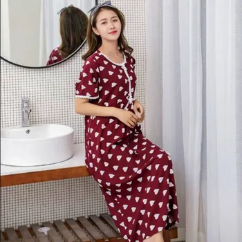 Fdfklak Gevşek Yağ Nightgowns Kadınlar Kısa Kollu uzun elbise Baskı Pamuk Ev Giyim Gecelik Bayanlar Pijama Gecelik