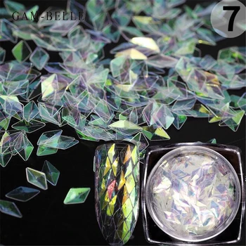 GAM-BELLE 12 Renk Lazer Tırnak Glitter Pul Holografik Eşkenar Dörtgen Şekli Akrilik Nail İpuçları DIY Nail Art Süslemeleri Manikür Araçları
