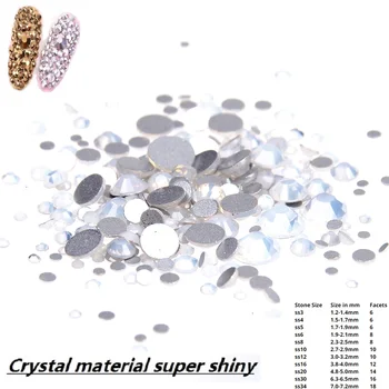 Glitter Beyaz Opal Olmayan Düzeltme Kristal Rhinestones SS3-SS34 Ve Karışık Boyutları Flatback Tutkal Cam Chatons DIY Çivi Sanat Giysiler