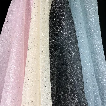 Glitter Örgü Dantel Kumaş Sarı Pembe Açık Mavi DIY Elbise Arka Plan Dekor Dikiş Kumaş Malzeme VH141226