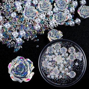 Gül Sevgililer Tırnak Rhinestones AB Romantik Flatback Kristal Elmas Taşlar 3D Glitter Nail Art Lüks Süslemeleri Manikür