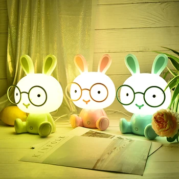 Güzel Modern sevimli tavşan LED gece ışığı gece lambası bebek yatak odası lambası noel hediyesi başucu dekor çocuklar gözlük tavşanlar ışıkları