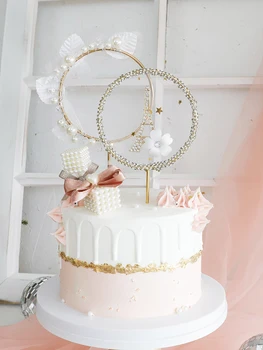 Güzellik Kişiselleştirilmiş Kek Topper Altın Glitter Yuvarlak Melek Kanat Bayrakları Doğum Günü Mutlu Sevgilisi Düğün Pastası Dekorasyon Hediyeler