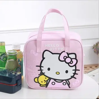 Hello Kitty Öğle Yemeği Çantası Taşınabilir Öğle Yemeği Çantası El Çantası İlköğretim Okulu Çocuk Karikatür Tuval Su Geçirmez Öğle Yemeği Çantası
