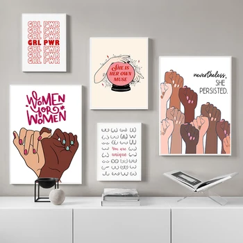 Iskandinav Feminist Tuval Posterler Kız Güç Kalıcı Alıntı Sanat Baskılar Göğüsler Hattı Çeşitlilik Duvar Resimleri Çocuklar İçin Yatak Odası Dekor