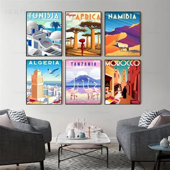 Iskandinav Vintage Seyahat Şehirler Afrika Posteri Fas Tanzanya Namibya Arapça Manzara sanat tuval Boyama Duvar Resmi Ev Dekor