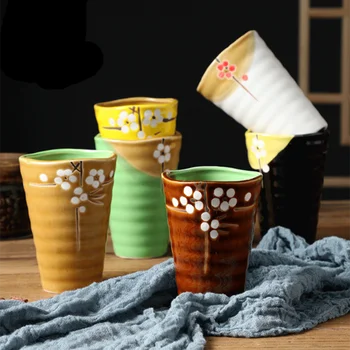 Japon Kiraz Çiçekleri Ağız Fincan Yaratıcı Kupa Süt Çay Bardağı Seramik Bardak 6 Renkler Fabrika Doğrudan satış