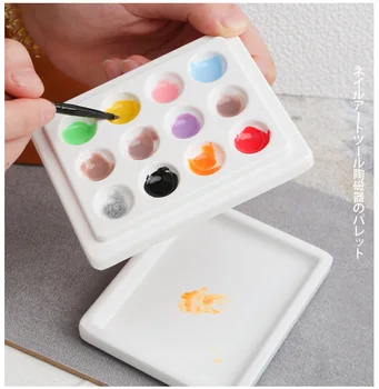 Japon tarzı tırnak boyama araçları ıns tarzı oje tutkal suluboya paleti seramik palet 12 ızgaraları kapaklı toz geçirmez