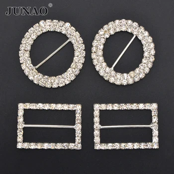 JUNAO 40mm Büyük Yuvarlak Cam Kristal yapay elmas tokalar Kanca Davetiye Şerit Kaymak Düğün Gümüş Aksesuarlar