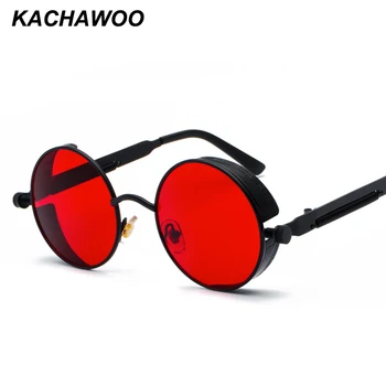 Kachawoo retro steampunk yuvarlak güneş gözlüğü erkekler hediye kadınlar için kırmızı lens metal çerçeve yuvarlak güneş gözlüğü steampunk aksesuarları