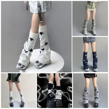 Kadın Japon Lolita Tatlı bacak ısıtıcıları Kızlar Sonbahar Kış Punk Yıldız Kafatası Baskı Örme Çorap Cosplay ayak koruyucu Dropship