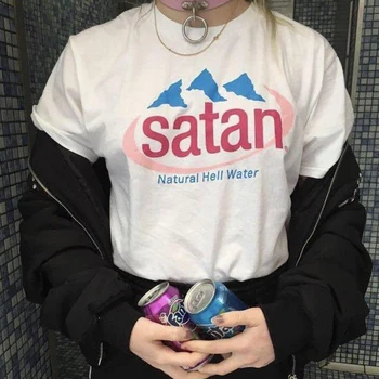 Kadın T-shirt Yaz Moda 2022 Mektup Baskı Şeytan Doğal Cehennem Su Ortamı Kısa Kollu Tatlı Pamuklu T Shirt Kadın