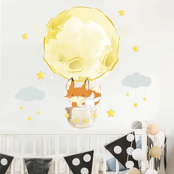 Karikatür Tilki Tavşan duvar çıkartmaları Çocuk Çocuk Oturma Odası Yatak Odası Ev Dekorasyon Duvar Kağıdı Yıldız Bulutlar Hayvanlar sanatsal fresk Posteri