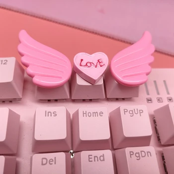 Keycaps Mekanik Klavye İçin Güzel Kız Melek kanatları pembe ışık şeffaf Sevimli kiraz MX Çapraz eksen Anime özel Anahtar Kapağı