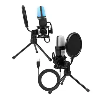 Kondenser Mikrofon Gürültü Azaltma RGB Aydınlatma Ayarlanabilir Bilgisayar Mikrofon Video Kayıt Şarkı Oyun Müzik Stüdyosu