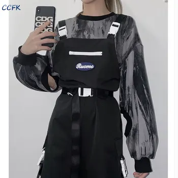 Koyu Gotik Techwear Kadın kargo pantolon Harajuku Streetwear Siyah Yüksek Bel Pantolon Kadın Merkezi Goth Emo Ayrılabilir Şort 2022