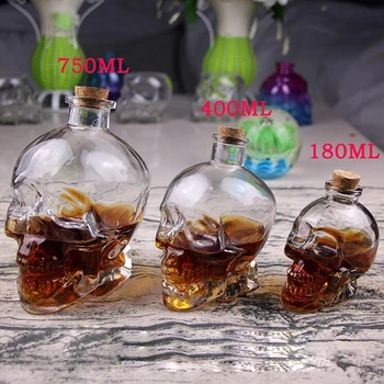 Kristal Su Şişesi Kafatası Sürahi Sıvı Cam Şişe Ahşap Mantar Kafatası Cam Bira Şarap Viski Scotch Votka Bar Aracı