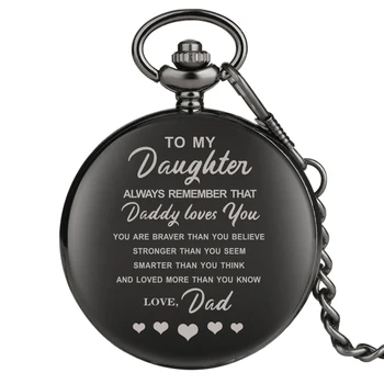 Kızıma...Aşk Baba Özel Metin Doğum Günü Hediyeleri Kuvars cep saati Steampunk Siyah Retro Fob Zincir Kolye Kolye Saat