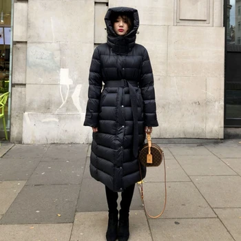 Leiouna Kalın Gevşek Ince X-Uzun Ördek Aşağı Moda Ceket Ceketler Kadın Kış Overknee Süper Ceket Kadın Parka Kadın Kore Sıcak