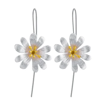 Lotus Eğlenceli Gerçek 925 Ayar Gümüş Yaratıcı El Yapımı Tasarımcı Güzel Takı Blooming Çiçekler Dangle Küpe Kadınlar için