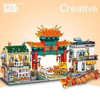 LOZ Mini Blok Mini Sokak Şehir Büyük Çin Sokak Mini bulmaca Chinatown küçük parçacıklar yapı blok oyuncaklar Çin tarzı Modeli