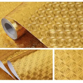 Lüks Çin Gümüş Altın Folyo Duvar Kaplaması 3d Kendinden Yapışkanlı mutfak yağı Geçirmez duvar kağıdı dıy Soba Masa Örtüsü Sticker QZ187