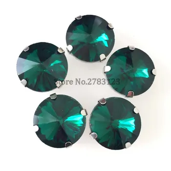 Malakit yeşil yuvarlak şekil Yüksek kaliteli Cam Kristal taşlar dikmek Gümüş pençe ile 8mm/10mm/12mm/14mm/16mm 20 adet / torba