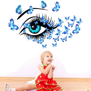Mavi güzellik Gözler ve kelebekler Duvar Sticker Oturma odası yatak odası süslemeleri duvar kağıdı Duvar Çıkarılabilir PVC çıkartmalar sanat çıkartmaları