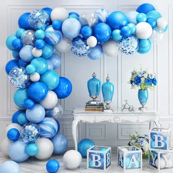 Mavi Macaron Balonlar Garland Kemer Kiti Gümüş Konfeti Lateks Balon Düğün Doğum Günü Partisi Çocuklar İçin Bebek Duş Süslemeleri