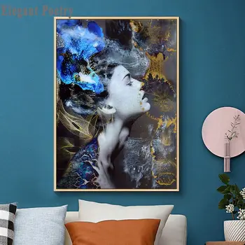 Mavi Çiçek orman Soyut Kadın Boyama Tuval Sanat Duvar Baskı Resim Baskılar Şekil Ev Dekor Tuval Hiçbir Çerçeve Ev Dekor