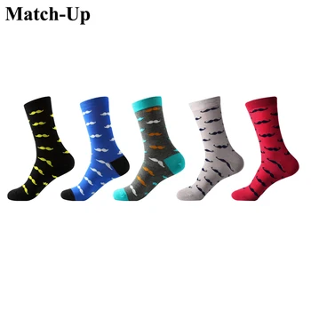 Maç-Up erkek pamuk çorap moda Yüksek kaliteli sakal sakal Renkli Mashup serisi (5 Çift / grup) ABD 7.5-12