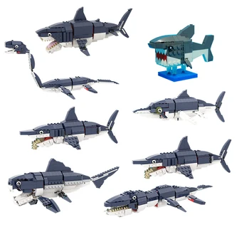 MOC Tarih Öncesi Deniz Yaratıkları Mini Köpekbalığı Seti Yapı Taşları Kiti 31088 Okyanus Hayvan Modeli Tuğla DIY Fikir Oyuncaklar Çocuklar İçin hediye