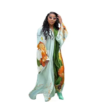Moda Rahat Baskı Hırka Giyim 2022 Yaz Bohemian Seksi Kadınlar Gevşek Kimono Afrika Elbise Bayan İçin