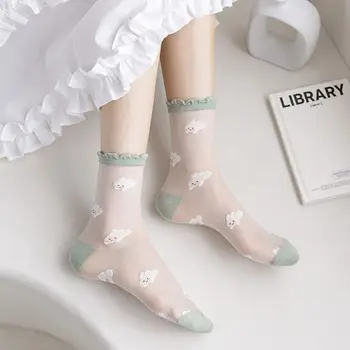 Moda Şeffaf Gökkuşağı Sevimli Prenses Güzel Orta Tüp Çorap Kristal İpek Çorap Kız Çorap Kalp