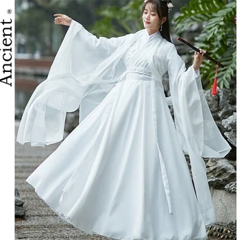 Modern Hanfu Kadın Çince Geleneksel Elbise Kimono Mujer Tang Hanedanı Tarzı Hanbok Cosplay Peri Prenses Elbise Beyaz Takım Elbise