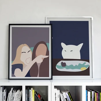 Modern Karikatür Posterler Ve Baskılar Sevimli Kedi Yemek CanvasWall Boyama Ev Dekor Resimleri Için Oturma Odası Yatak Odası Cuadros