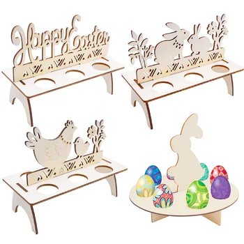 Mutlu paskalya dekorasyonu DIY Civciv Tavşan Ahşap El Sanatları yumurta rafı Paskalya Parti Ev İç Yumurta Ekran Standı Süsler Malzemeleri