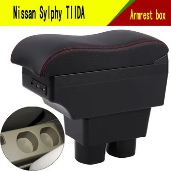 Nissan Versa Tiida Latio için Kol Dayama Kutusu Araba Merkezi Konsol Depolama Alanı Durumda Dirsek Dayanağı Bardak Tutucu ile USB Arayüzü