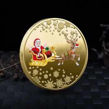 Noel Koleksiyon Paraları Noel Baba hatıra parası Metal Renkli Mürekkep Püskürtmeli Madalya Yeni Yıl Hediyesi
