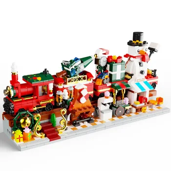 Noel Tema Dönen Müzik Kutusu Yapı Taşları Şehir Arkadaşlar Noel Evi Tuğla Noel Baba oyuncak trenler Çocuklar İçin Noel Hediyesi