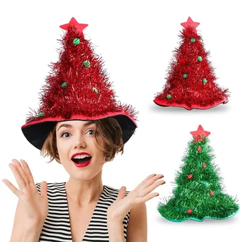 Noel şapkaları Noel Ağacı Cicili Bicili Şapkalar Noel Ağacı Şapka Kostüm Aksesuarları Kırmızı Yeşil Glitter noel şapkaları Noel Malzemeleri